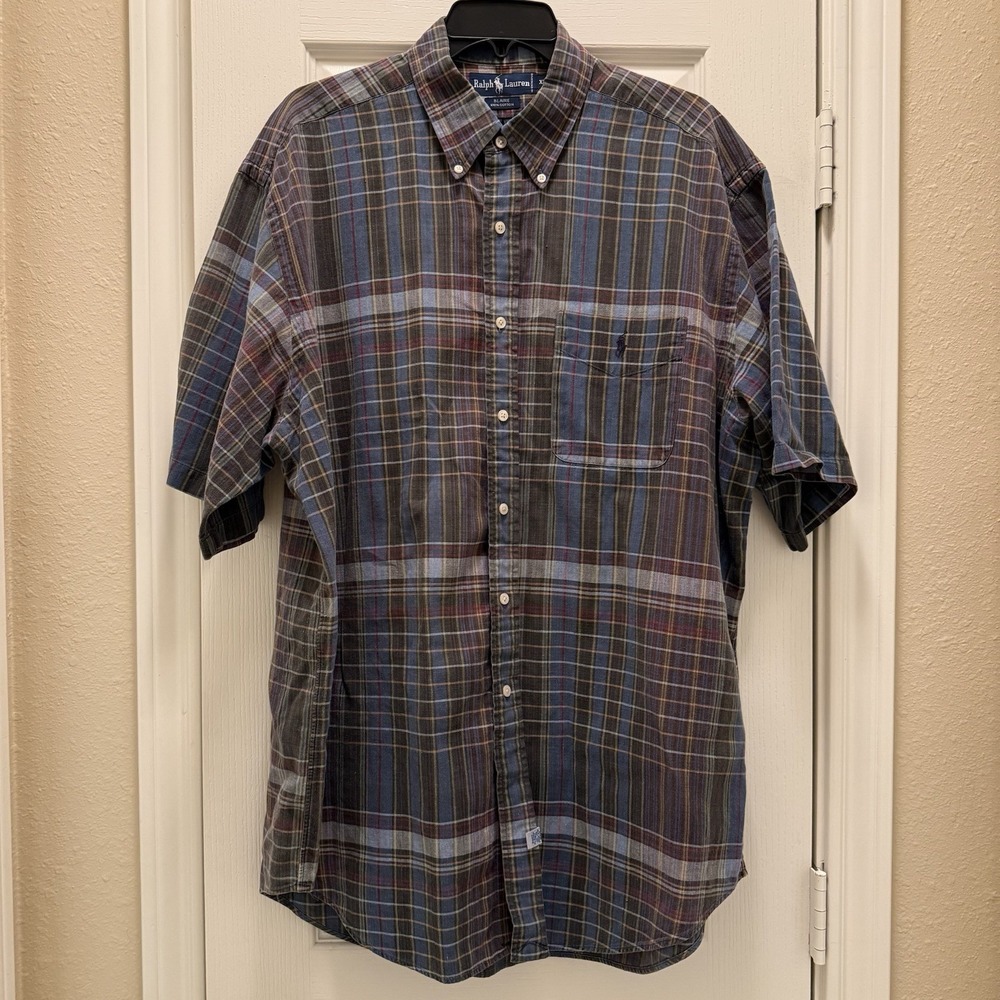 Ralph Lauren Short Sleeve Button‎ Up Shirt Men's XL Multicolor Plaid Polo Logo